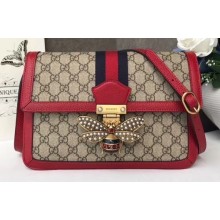 Gucci Queen Margaret Metal Bee Web GG Supreme Medium Shoulder Bag 524356 Red