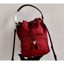 Prada Duet Fabric Shoulder Bucket Bag 1BH038 Burgundy
