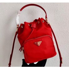 Prada Duet Fabric Shoulder Bucket Bag 1BH038 Red
