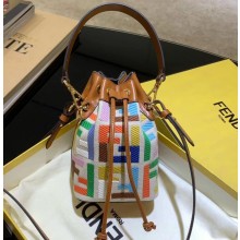 Fendi Multicolor Thread Embroidered FF Mon Tresor Mini Bucket Bag Beige Canvas 2020
