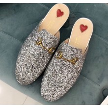 Gucci Women's Princetown Horsebit Slipper Glitter Silver