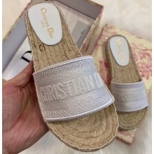 Dior Granville Oblique Embroidered Cotton Espadrilles Slipper Sandals White 2020