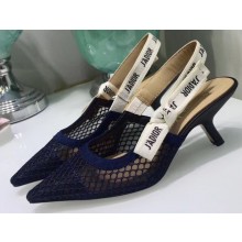 Dior Heel 6.5cm J'Adior Slingback Fishnet Pumps Indigo Blue 2020