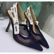 Dior Heel 9.5cm J'Adior Slingback Fishnet Pumps Indigo Blue 2020