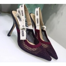 Dior Heel 9.5cm J'Adior Slingback Fishnet Pumps Burgundy 2020