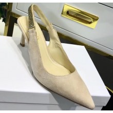 Dior Heel 6cm Strassy-D Slingback Pumps Suede Beige 2020
