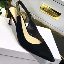 Dior Heel 6cm Strassy-D Slingback Pumps Suede Black 2020