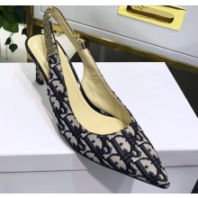 Dior Heel 6cm Strassy-D Slingback Pumps Oblique Canvas Blue 2020