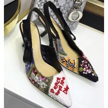 Dior Heel 6.5cm Sweet-D Slingback Pumps Embroidered and Beaded Patchwork 2020