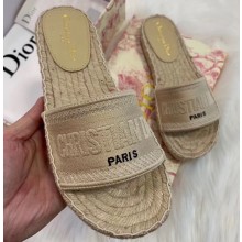 Dior Granville Oblique Embroidered Cotton Espadrilles Slipper Sandals Beige 2020