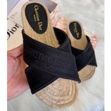 Dior Granville Embroidered Cotton Espadrilles Mules Slipper Sandals Black 2020