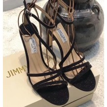 Jimmy Choo Heel 10cm TESCA Sandals Glitter Black 2020