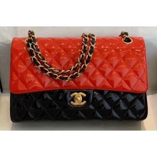 Chanel Bi-color Classic Flap Medium Bag in Patent Calfskin Red/Black/Gold