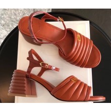 Fendi Promenade Slingbacks Sandals Leather Brown with Wide Topstitched Band 2020