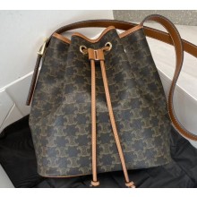 Celine Triomphe Canvas Medium Drawstring Bucket Bag Brown 2020