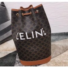 Celine Triomphe Canvas Vertical Drawstring Bucket Bag Brown 2020