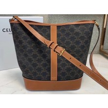 Celine Triomphe Canvas Medium Bucket Bag Brown 2020