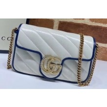 Gucci Diagonal GG Marmont Super Mini Shoulder Bag 574969 White/Blue 2020