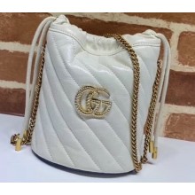 Gucci Diagonal GG Marmont Double G Mini Bucket Bag 575163 White/Blue 2020