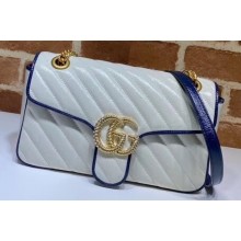 Gucci Diagonal GG Marmont Small Shoulder Bag 443497 White/Blue 2020