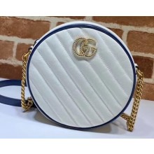 Gucci Diagonal GG Marmont Mini Round Shoulder Bag 550154 White/Blue 2020