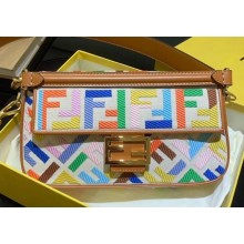 Fendi Multicolor Thread Embroidered FF Medium Baguette Bag Beige Canvas 2020
