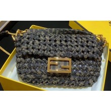 Fendi Jacquard Fabric Interlace Mini Baguette Bag Brown 2020