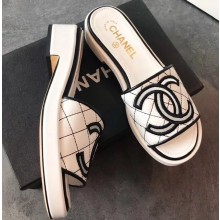 Chanel Heel 4.5cm CC Logo Quilting Mules G35903 White 2020
