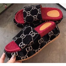 Gucci GG Canvas Platform Slide Sandals 573018 Black 2020