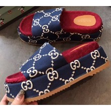 Gucci GG Canvas Platform Slide Sandals 573018 Blue 2020