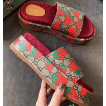 Gucci GG Canvas Platform Slide Sandals 573018 Strawberry 2020