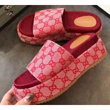 Gucci GG Canvas Platform Slide Sandals 573018 Pink 2020