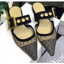 Dior D-Dior Slingbacks Flats Mules Dotted Swiss Black