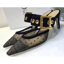 Dior Heel 7.5cm D-Dior Slingbacks Mules Dotted Swiss Black