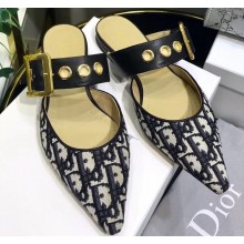 Dior D-Dior Slingbacks Flats Mules Oblique Canvas Black