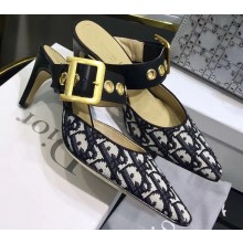 Dior Heel 7.5cm D-Dior Slingbacks Mules Oblique Canvas Black