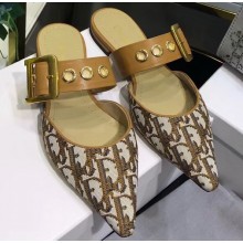 Dior D-Dior Slingbacks Flats Mules Oblique Canvas Coffee