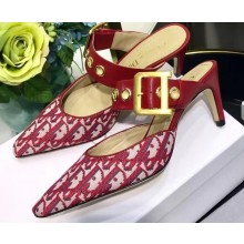 Dior Heel 7.5cm D-Dior Slingbacks Mules Oblique Canvas Burgundy