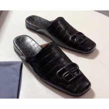 Balenciaga Cosy BB Flat Mules Slides Slippers Croco Pattern Black 2020