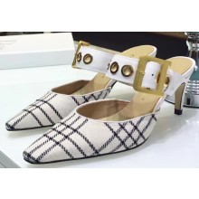 Dior Heel 7.5cm D-Dior Slingbacks Mules Tweed White