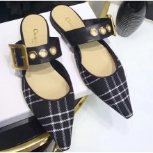 Dior D-Dior Slingbacks Flats Mules Tweed Black