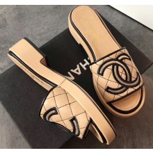 Chanel Heel 4.5cm CC Logo Quilting Mules G35903 Beige 2020