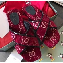 Gucci GG Velvet Cross-strap Slide Sandals Burgundy 2020