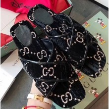 Gucci GG Velvet Cross-strap Slide Sandals Black 2020
