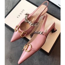 Gucci Chain Leather Pumps with Horsebit 616596 Pink 2020