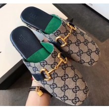 Gucci Horsebit Rounded Toe GG Canvas Slippers Blue 2020