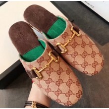 Gucci Horsebit Rounded Toe GG Canvas Slippers Beige 2020