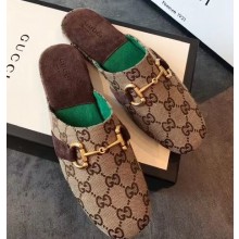 Gucci Horsebit Rounded Toe GG Canvas Slippers Coffee 2020