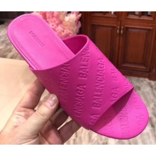 Balenciaga Oval Embossed Logo Mules Sandals Fuchsia 2020