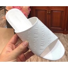Balenciaga Oval Embossed Logo Mules Sandals White 2020